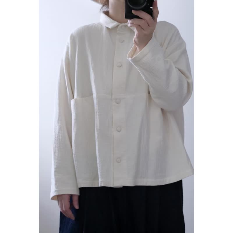 皱皱的燕麦白 宽版衬衫 - 女装衬衫 - 棉．麻 白色