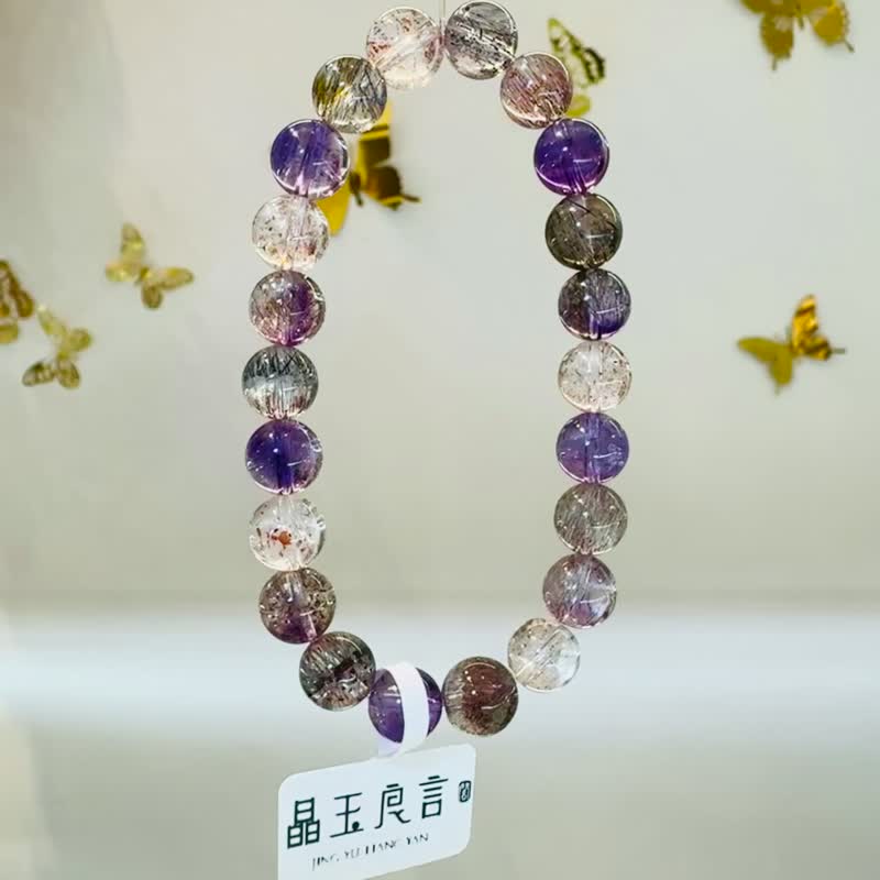 精品矿多晶透体彩超七水晶8.5mm19.6g带彼岸花三轮骨干高频水晶 - 手链/手环 - 水晶 多色