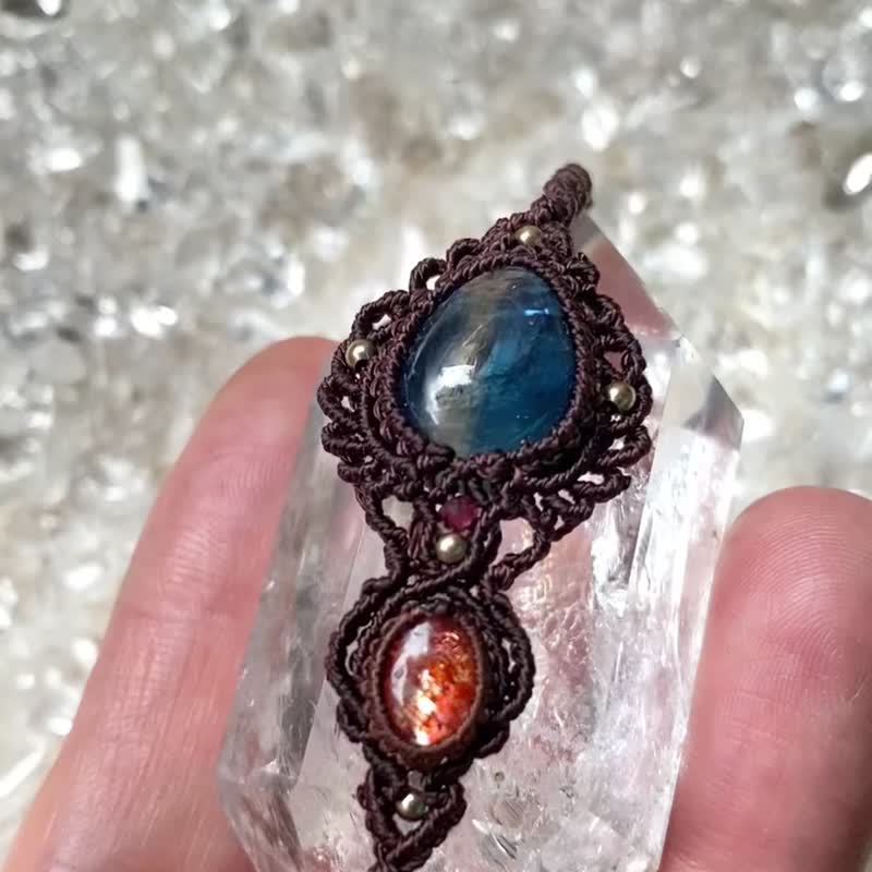 | MC | 天然老矿蓝晶太阳石编织手链 蜡线编织手环 - 手链/手环 - 宝石 