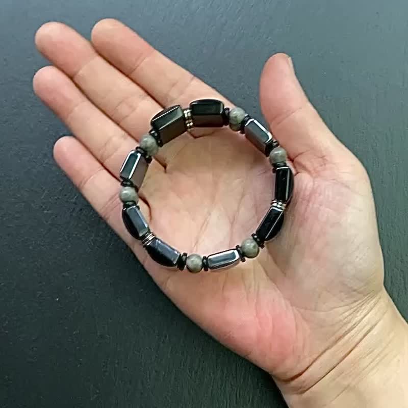 避邪保平安-黑曜石x太赫兹x麦饭石x黑檀木 钢手排 手环 手链 - 手链/手环 - 水晶 多色