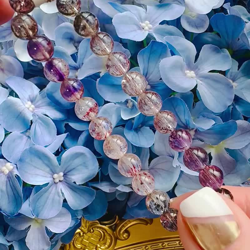 小精品矿多星闪彩超七水晶 7mm13.43g 带彼岸花三轮骨干水晶黑超七 - 手链/手环 - 水晶 多色
