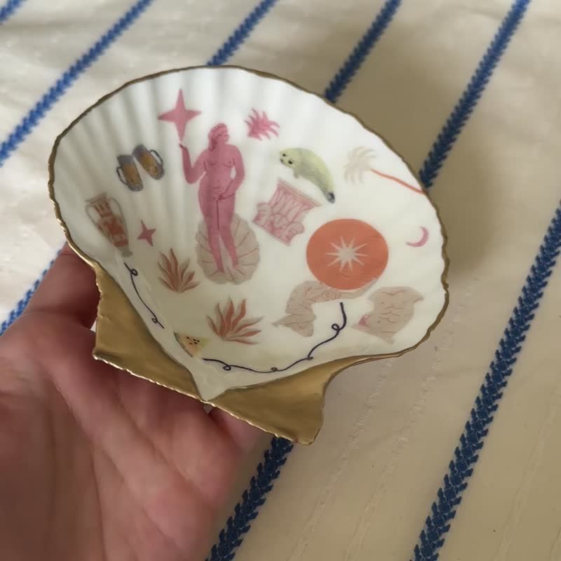 【也形】XL 扇贝盘 | 维纳斯与啤酒 | 哲学 | 饰品盘矿盘 - 摆饰 - 贝壳 金色