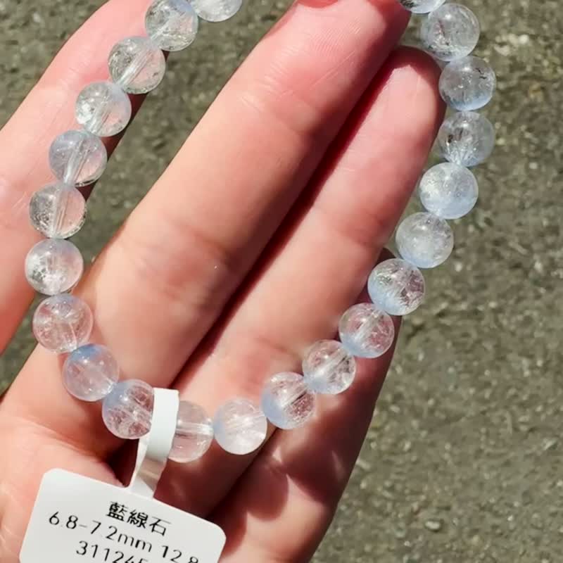 小精品天然蓝线石水晶6.8-7.2mm12.8g防甲状腺亢进加强表达能力 - 手链/手环 - 水晶 蓝色