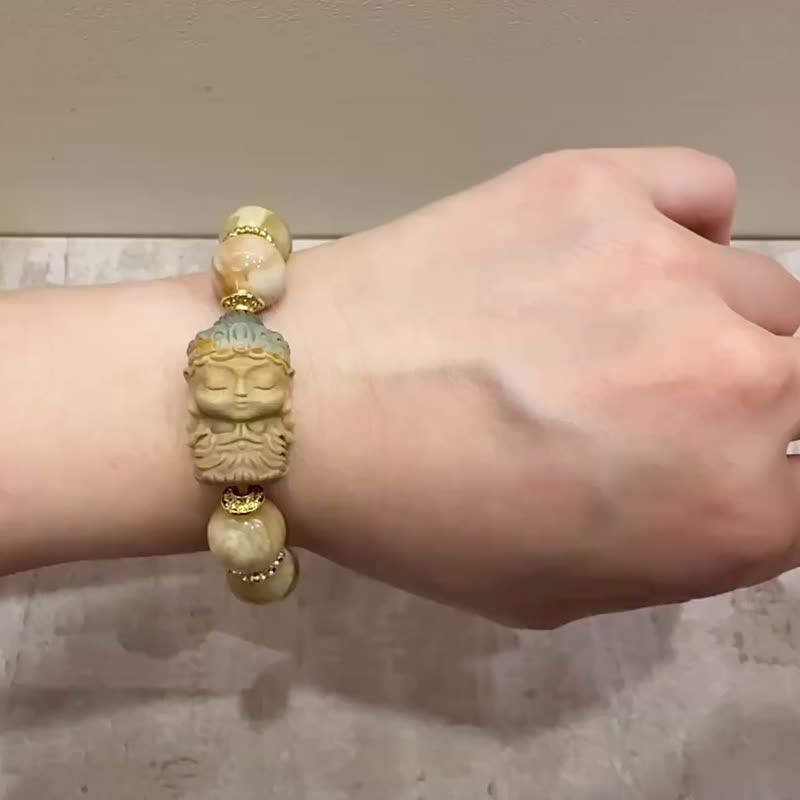 阿拉善玛瑙 精雕观音 心经 白水晶 黄水晶 招财 聚财 保平安 保佑 - 手链/手环 - 玉石 