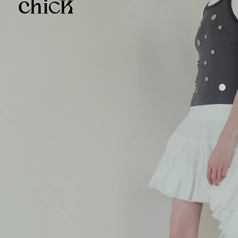 白色 流浪風多層拖尾不規則短裙 拼接半身蛋糕裙 - 裙子 - 棉．麻 白色