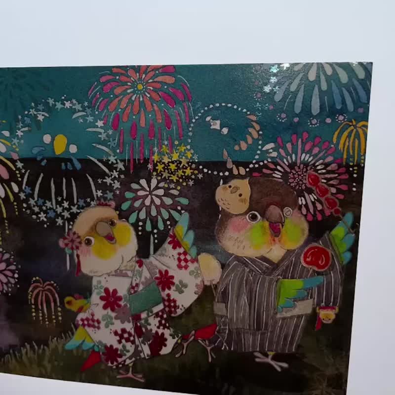Rolia's 手作 【数位烫银】夏日烟火浴衣祭/鹦鹉/鸟 明信片 - 卡片/明信片 - 纸 多色