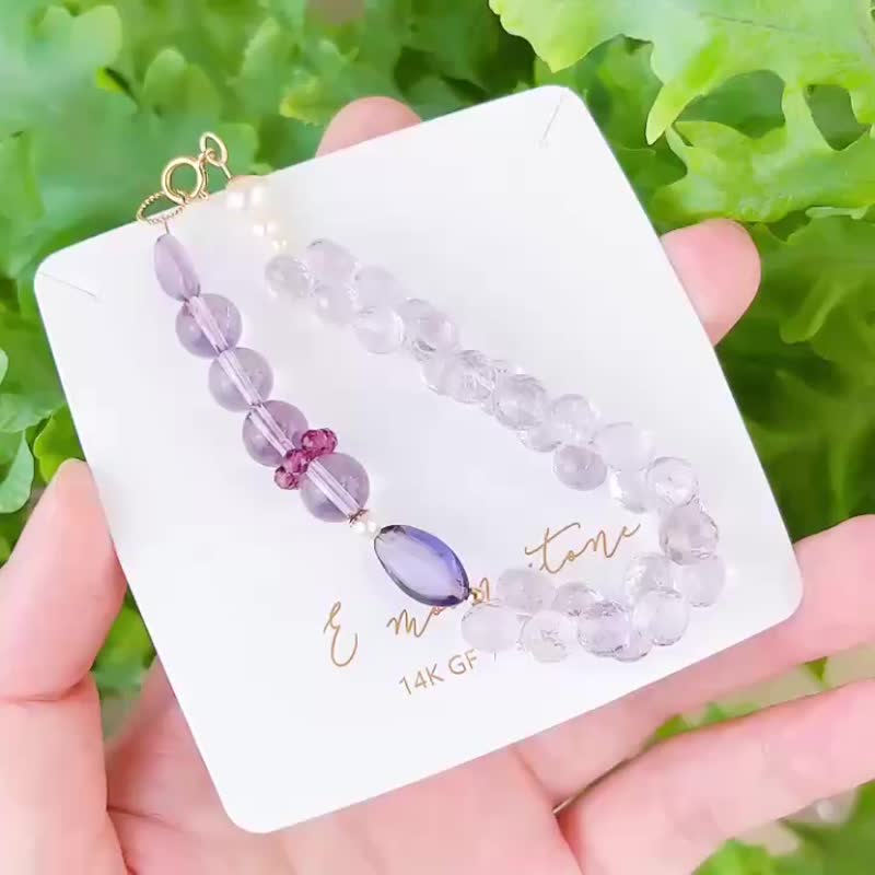 让思绪慢慢静下来 /  紫水晶小花园 洋葱胖胖水滴不规则手链 14K - 手链/手环 - 水晶 紫色