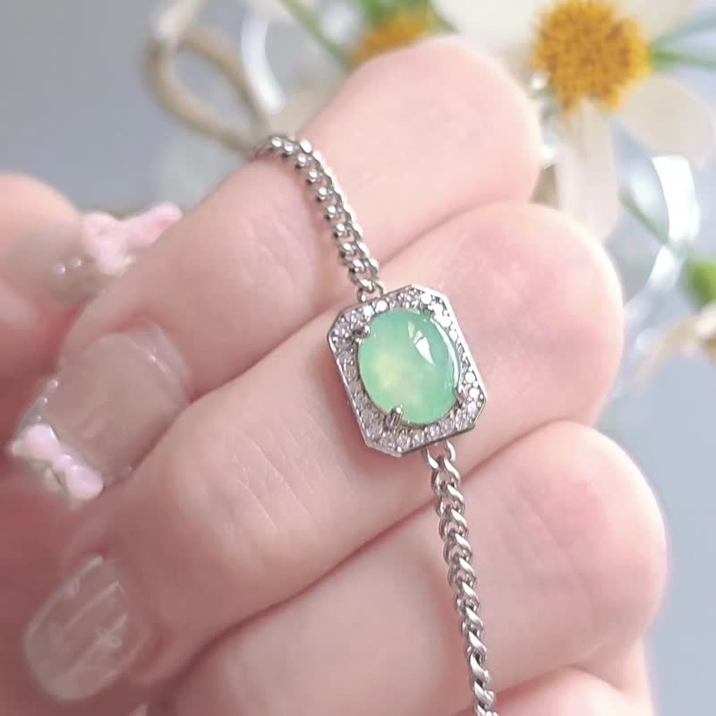 招财•健康|马卡龙放光木那绿大蛋面|缅甸A货翡翠纯银方糖手链 - 手链/手环 - 玉石 多色