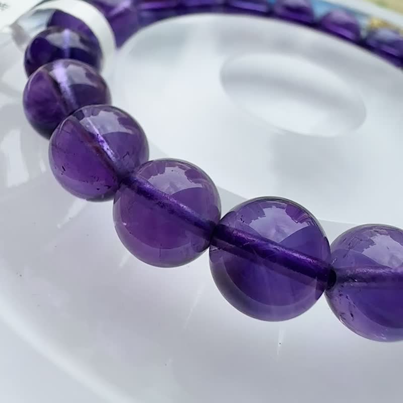 精品自用紫晶紫水晶 8.5mm21.32g 着名智慧之石贵人缘广结人缘 - 手链/手环 - 水晶 紫色