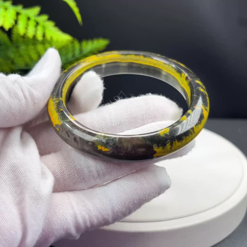 高品质 大黄蜂碧玉手镯 56+MM 黄绿高瓷玉化聚宝盆 高频振动调和 - 手链/手环 - 宝石 