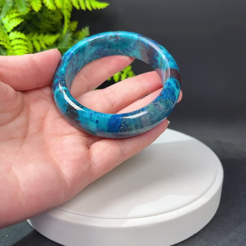 美国凤凰松石手镯59MM 高瓷玉化天眼油画风硅孔雀石手环 高雅华丽 - 手链/手环 - 宝石 蓝色