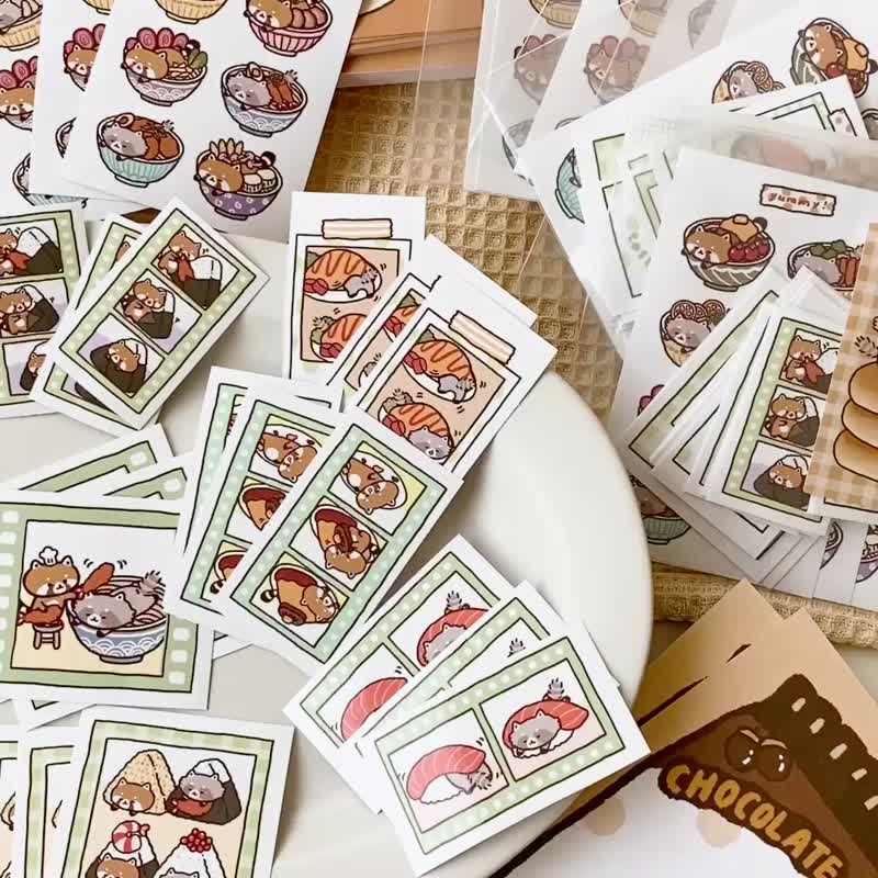 浣熊菓子屋拍立得方形贴纸包30张入/日式料理/手帐贴纸 - 贴纸 - 纸 多色
