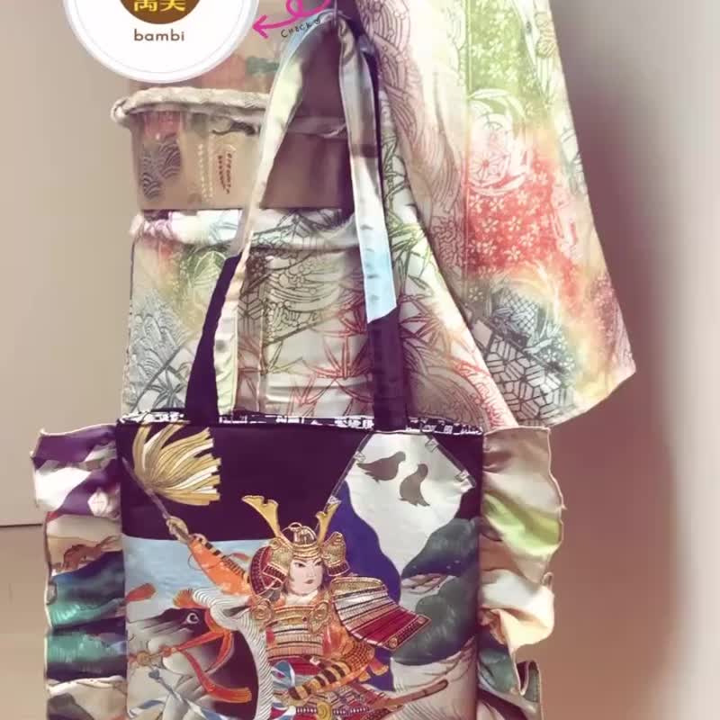 和服改造荷叶边包 - 手提包/手提袋 - 丝．绢 黑色