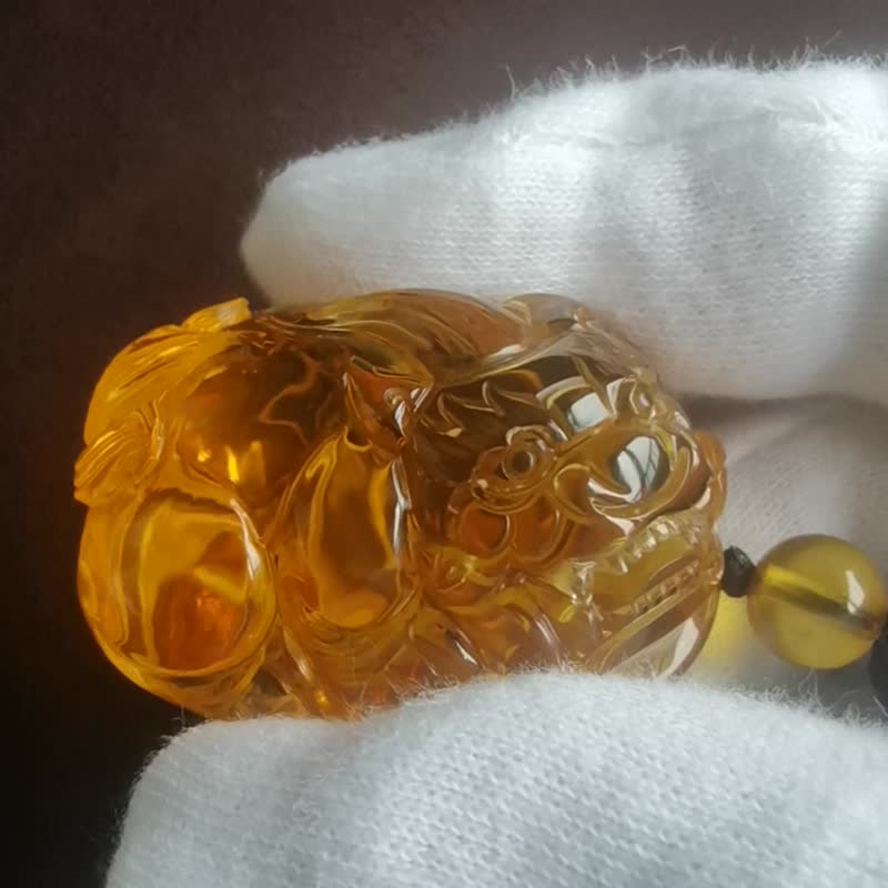 【启运】珍品天然净水体金珀精雕貔貅守护项链 - 项链 - 宝石 