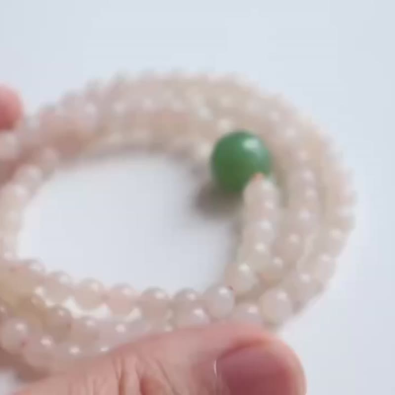 天然和田玉多圈手链 糯糯的藕粉色脂份很厚搭配碧玉转运珠 - 手链/手环 - 玉石 