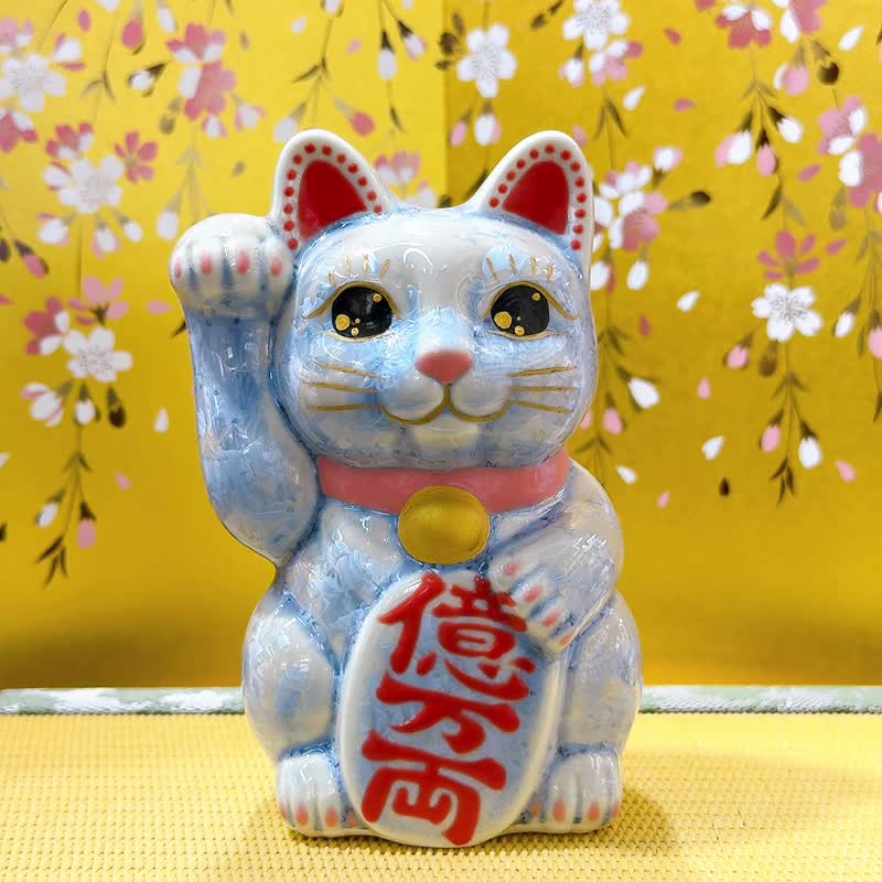 【银耀亿富】日本清水烧招财猫 | 花结晶 银藤 - 千万両 右 - 摆饰 - 瓷 蓝色