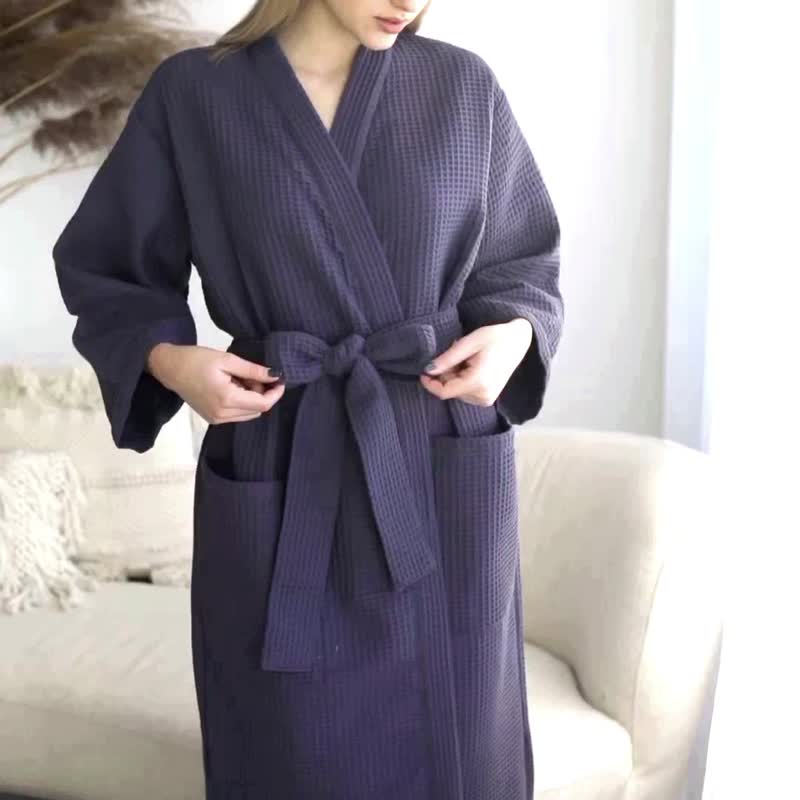 紫色华夫格棉质浴袍 NK02 - 居家服/睡衣 - 棉 紫色
