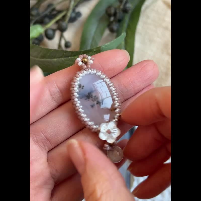 树枝蛋白石 玻璃米珠x天然石 串珠吊坠 配 宝石链 - 项链 - 水晶 咖啡色