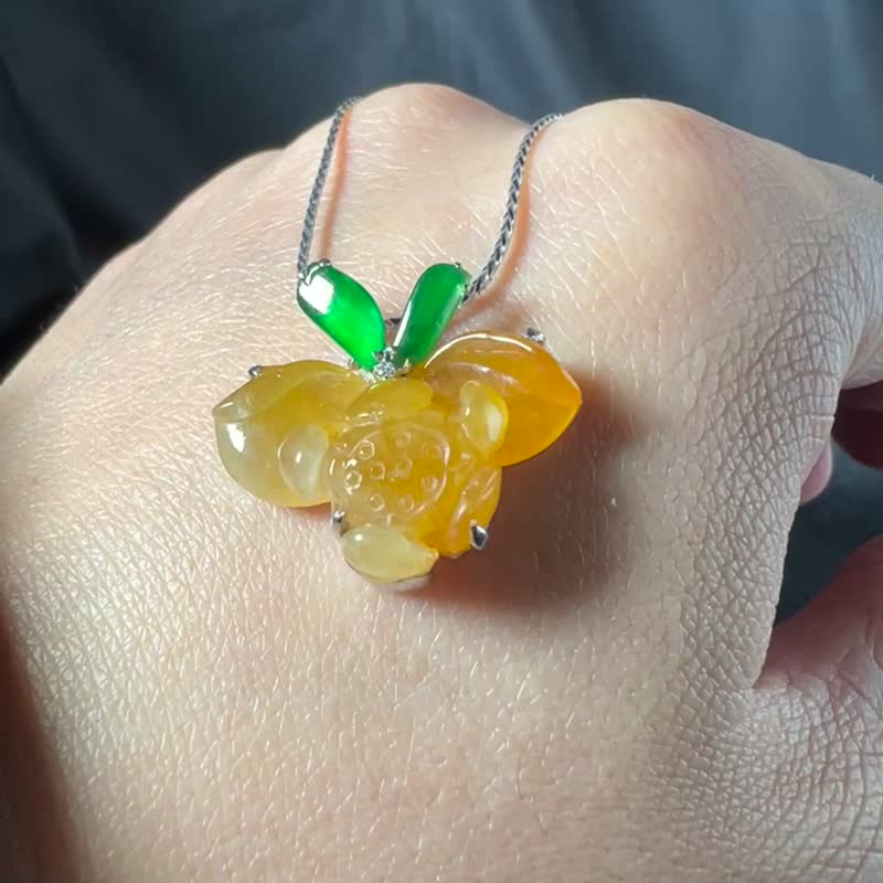 盛开 | 黄翡荷花坠 - 项链 - 玉石 橘色