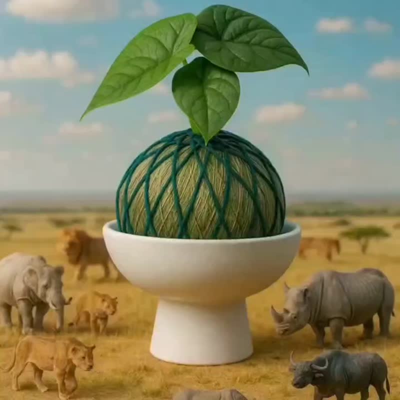 苔球植物 犀牛皮观音莲墨绿苔球加磨砂高脚钵 苔球 苔玉 礼物 - 植栽/盆栽 - 植物．花 绿色