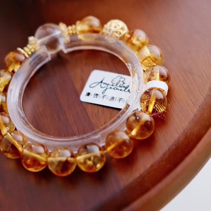 弥雅手作丨天然菩提根月光石琉璃珠黄水晶手串原创设计 - 手链/手环 - 水晶 黄色