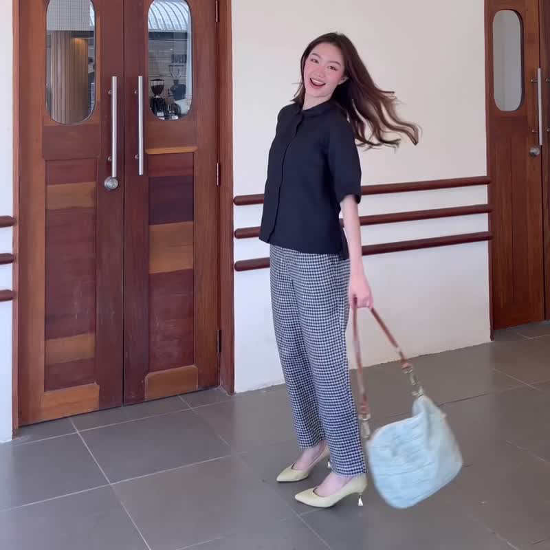 Allie 亚麻衬衫，短袖，黑 - 女装衬衫 - 棉．麻 黑色