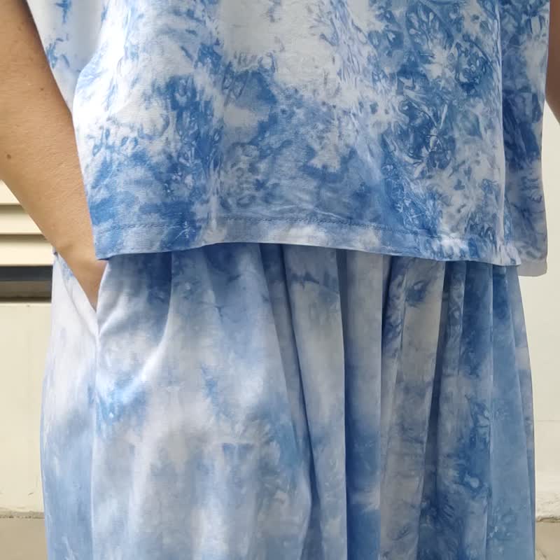 D Brisa Pants - 酷感靛蓝扎染长宽裤 - 女装长裤 - 棉．麻 蓝色