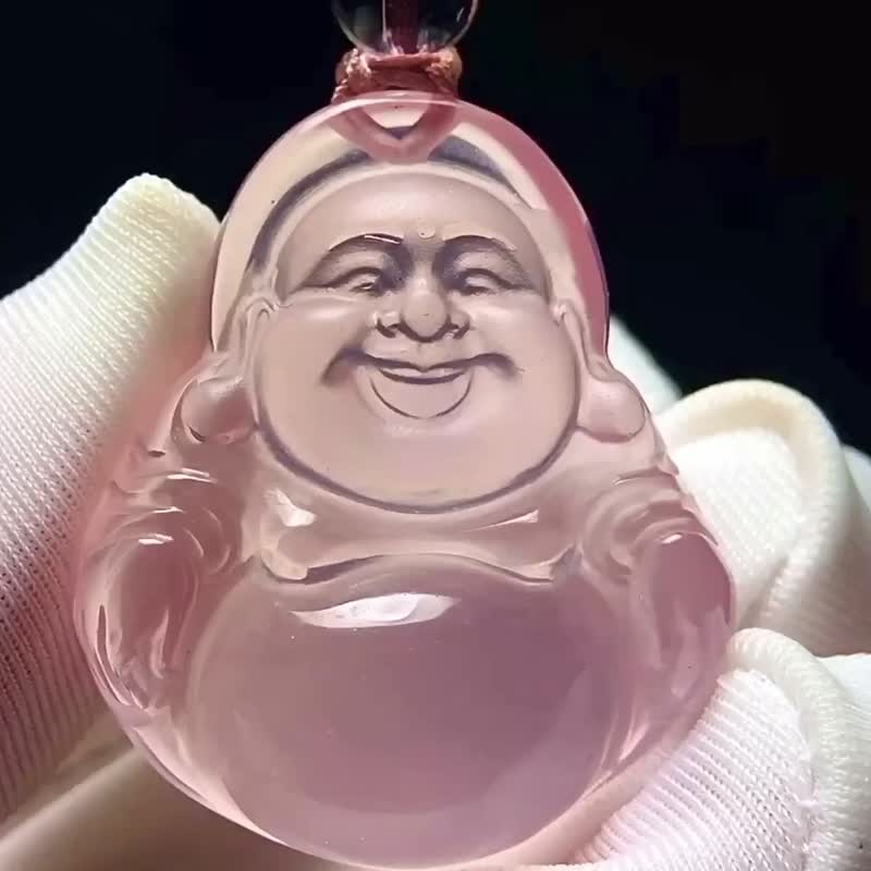 天然莫桑比克粉水晶大肚佛  颜色粉嫩水润 佩戴效果好粉水晶 - 手链/手环 - 水晶 