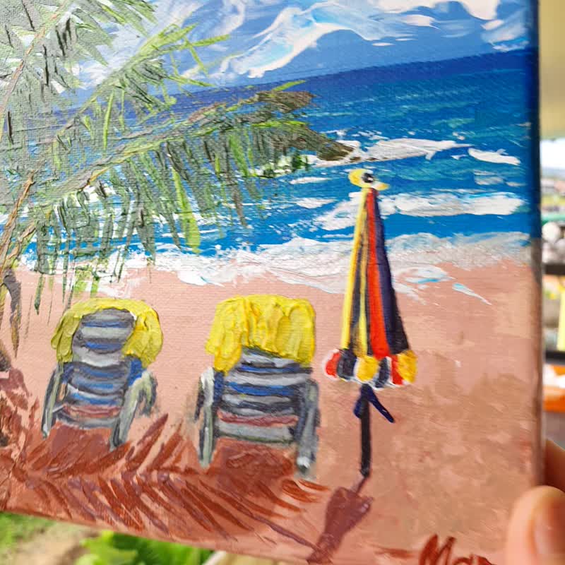 迈阿密海滩绘画棕榈树原创艺术热带航海海景假期 - 海报/装饰画/版画 - 其他材质 蓝色