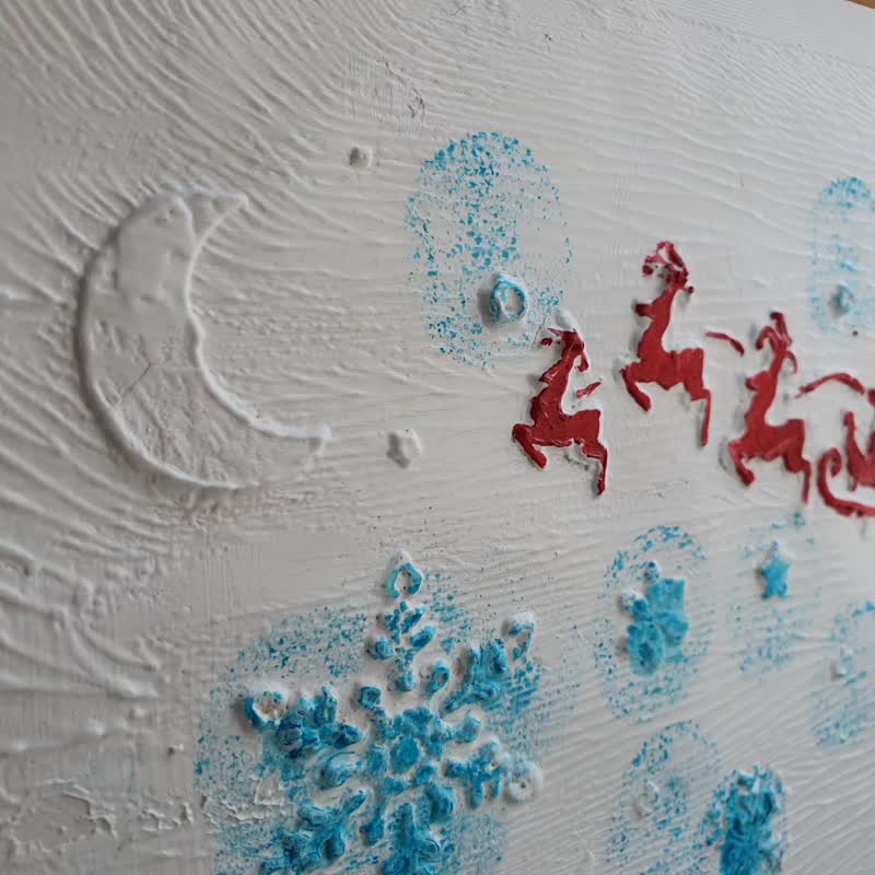 鹿画圣诞老人雪橇原创墙艺术庆祝圣诞新年 - 海报/装饰画/版画 - 其他材质 红色