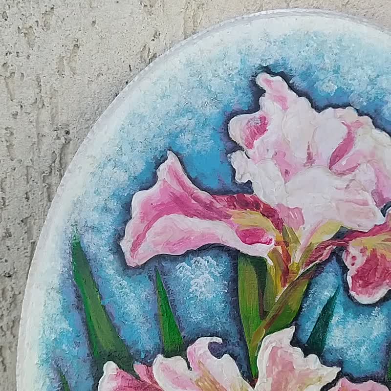Iris Painting Flower Original Art Wood Painting Floral Artwork Irises Acrylic - 海报/装饰画/版画 - 木头 紫色