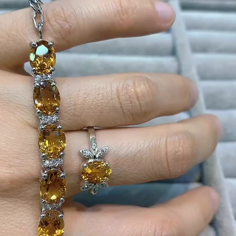 天然 黄水晶 手链 印度制 925纯银 - 手链/手环 - 宝石 黄色