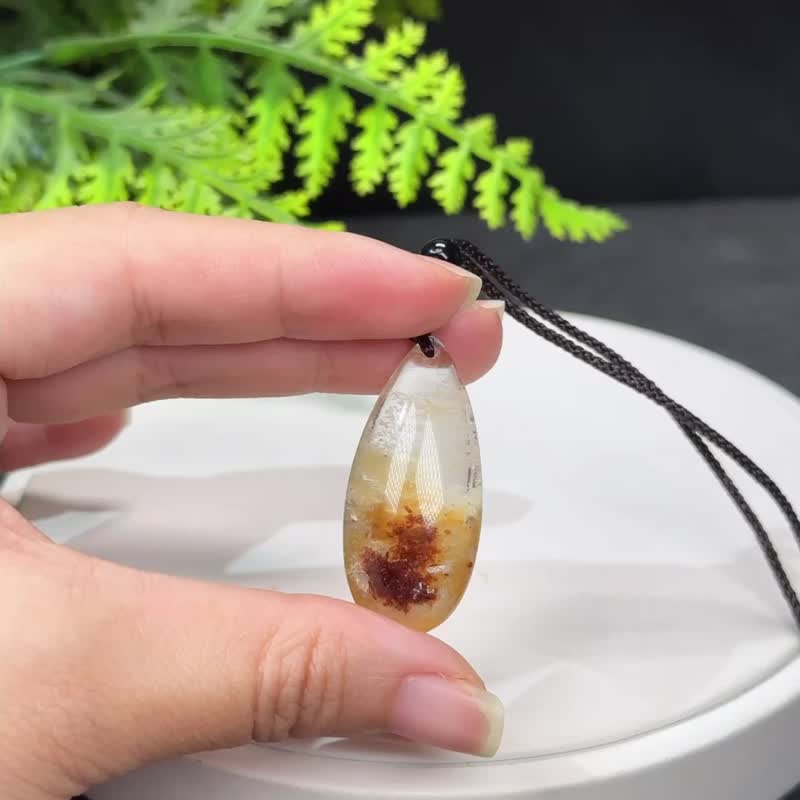 精品天然巴西四季幽灵水晶吊坠项链冰透净体老料红白景观水滴女 - 项链 - 水晶 