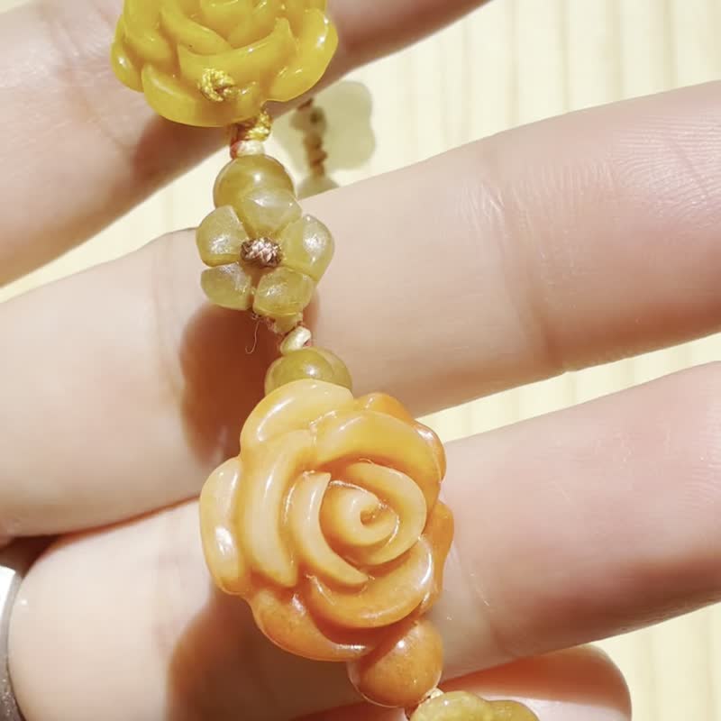 手工翡翠手镯 - 渐层玫瑰与玉兰花手镯 - 手链/手环 - 玉石 橘色