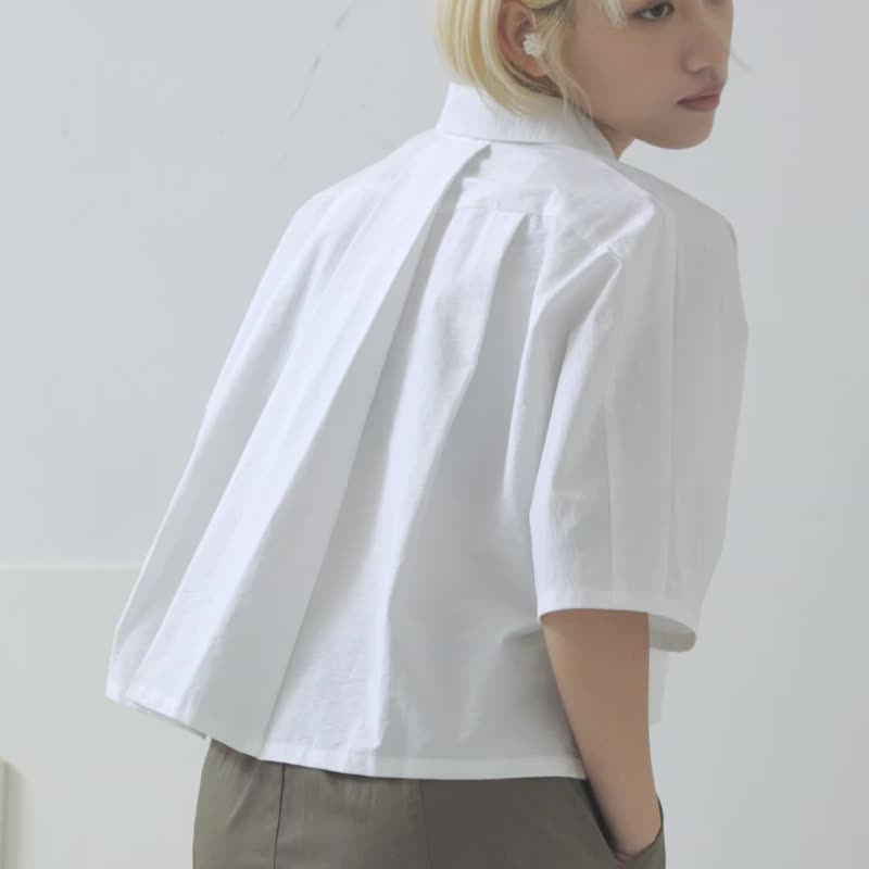 浮冰短版箱型宽袖衬衫 - 女装衬衫 - 其他材质 白色