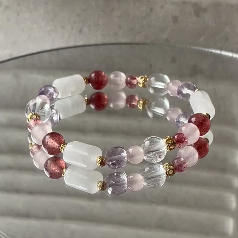 【梦中的花园】白水晶 粉晶 草莓晶 紫水晶 天然水晶手链 爱情运 - 手链/手环 - 水晶 