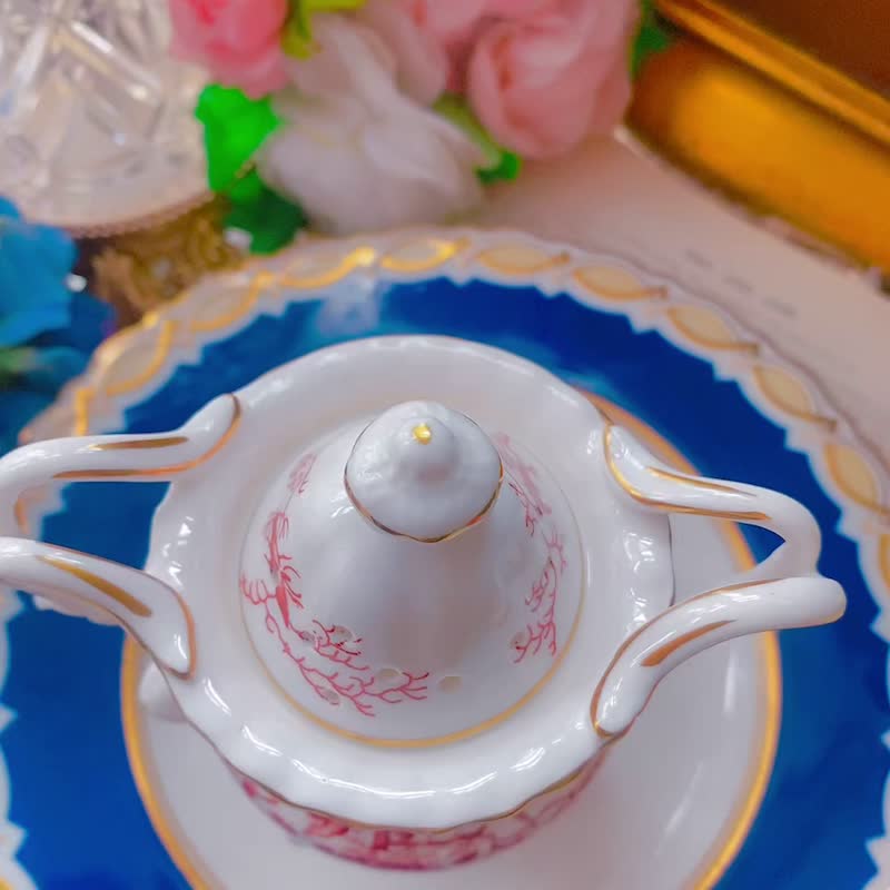 英国制Coalport 钴红手绘喜鹊图腾芳香罐储物罐库存品 - 蜡烛/烛台 - 瓷 红色