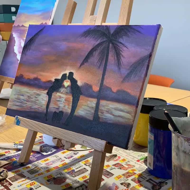 仅此一件|手绘无框装饰画|心动瞬间|夕阳情侣剪影画 - 海报/装饰画/版画 - 棉．麻 紫色