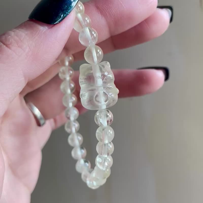 黄色招财 可爱萌物【柠檬黄水晶招财猫圆珠手串】必搜藏/一物一拍 - 手链/手环 - 水晶 黄色