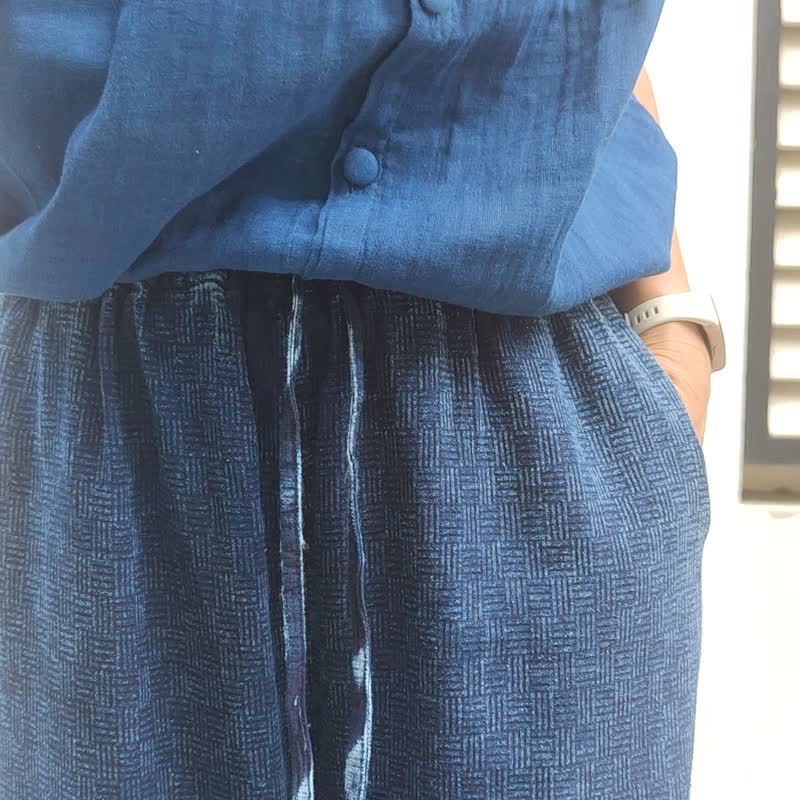 Soraya Blue - 宽裤 石洗靛蓝 - 女装长裤 - 棉．麻 蓝色