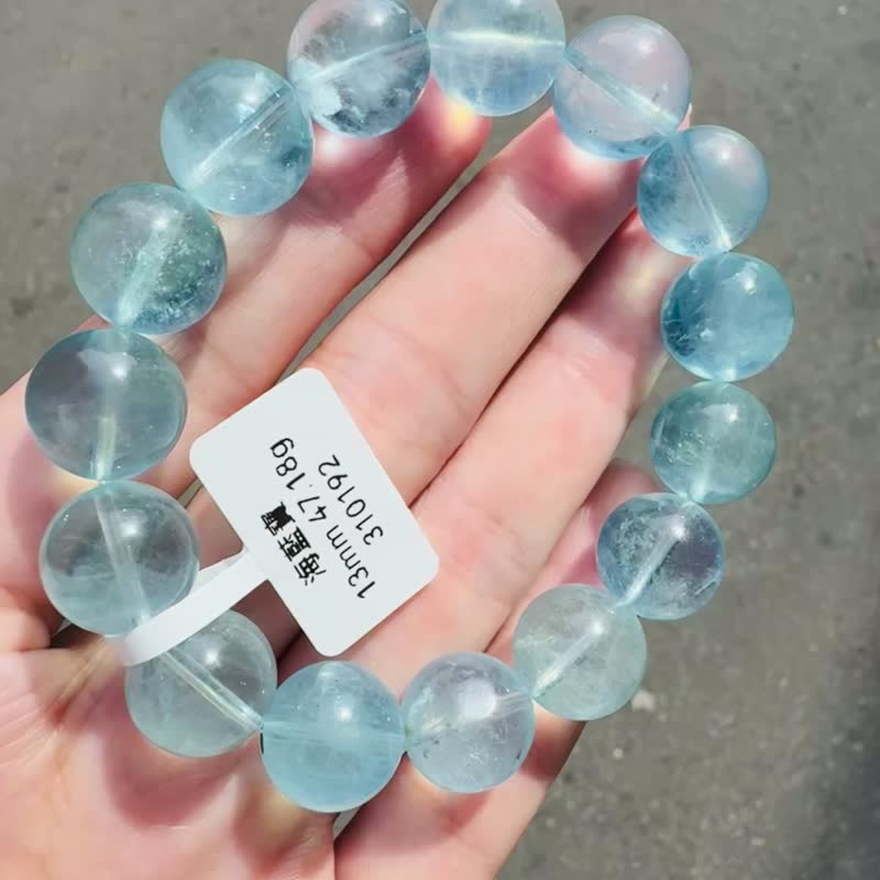 天空蓝星光细闪海蓝宝水晶13mm47.18g释放压力舒缓情绪疗愈能量 - 手链/手环 - 水晶 蓝色