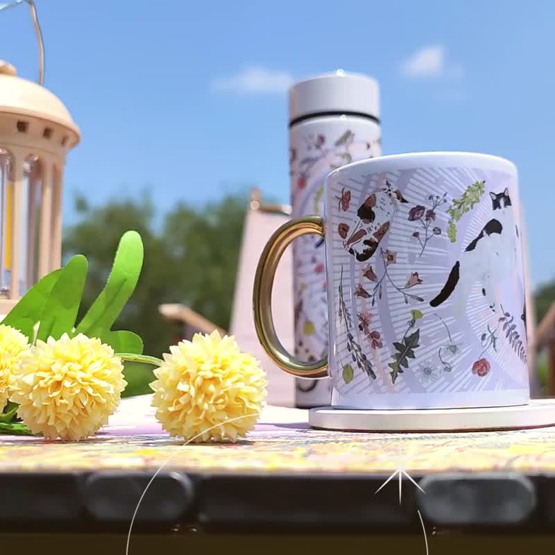 Yogis Cat and Flower 陶瓷杯三件套装 (马克杯,杯垫,不锈钢茶滤) - 茶具/茶杯 - 陶 多色