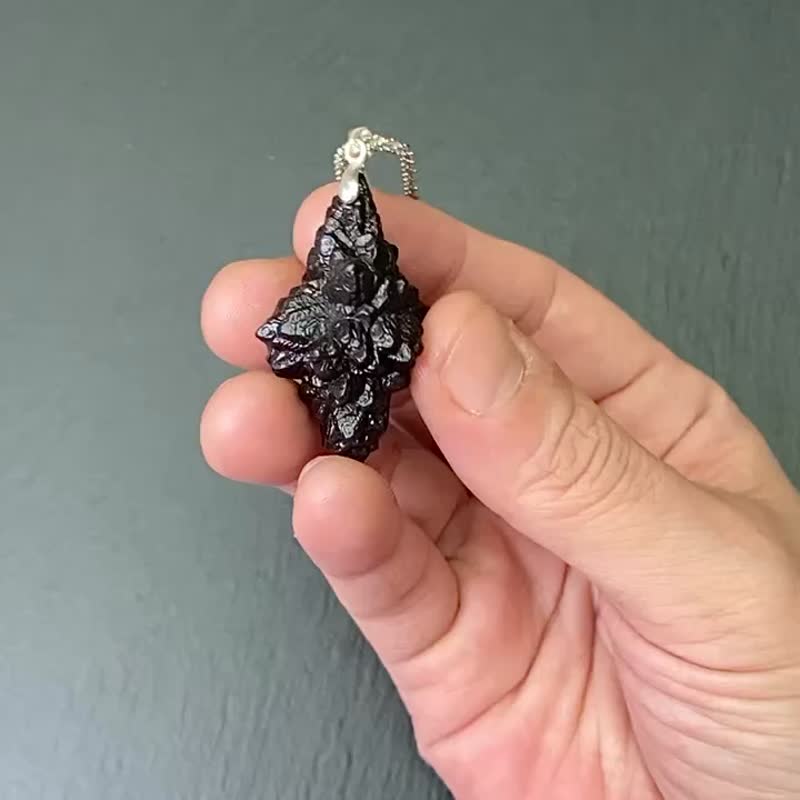 能量原石-埃及预言石 上帝沟通石 天机石 伯利恒之星纯银钛钢项链 - 项链 - 水晶 咖啡色