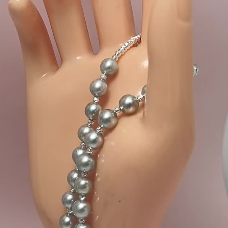 天然海水珍珠 akoya 真多麻  纯银 项链/毛衣链 - 项链 - 珍珠 透明