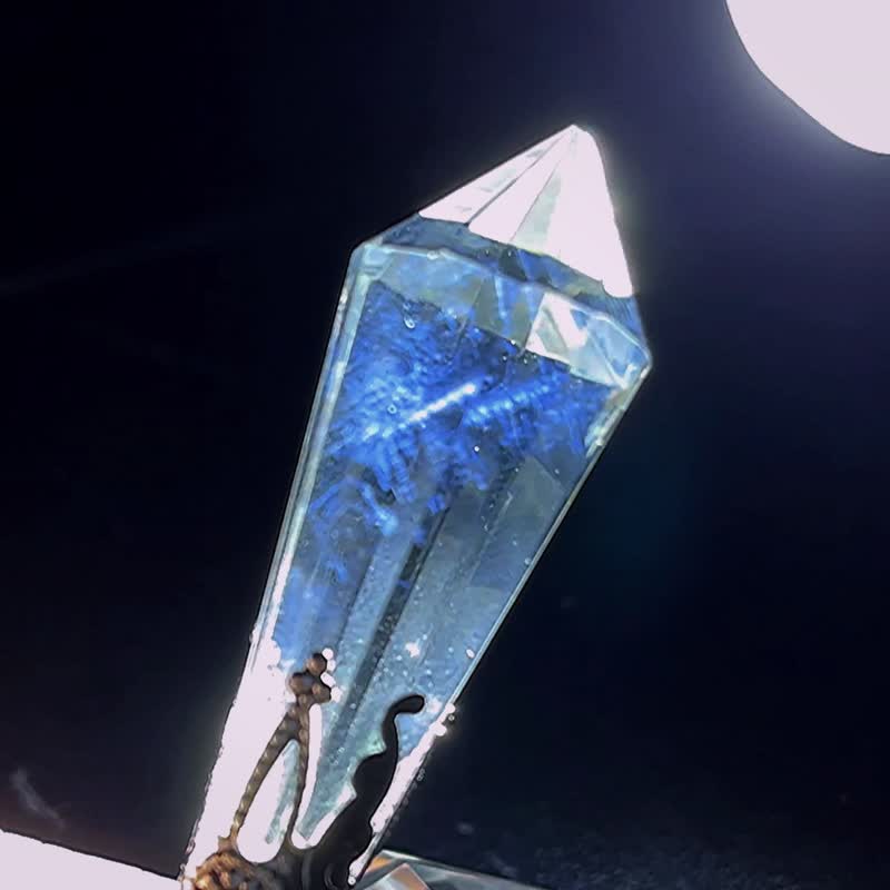 天然 蓝针白水晶 灵尖 天使泪 灵摆 项链 吊坠 天使羽毛 蓝针水晶 - 项链 - 水晶 多色