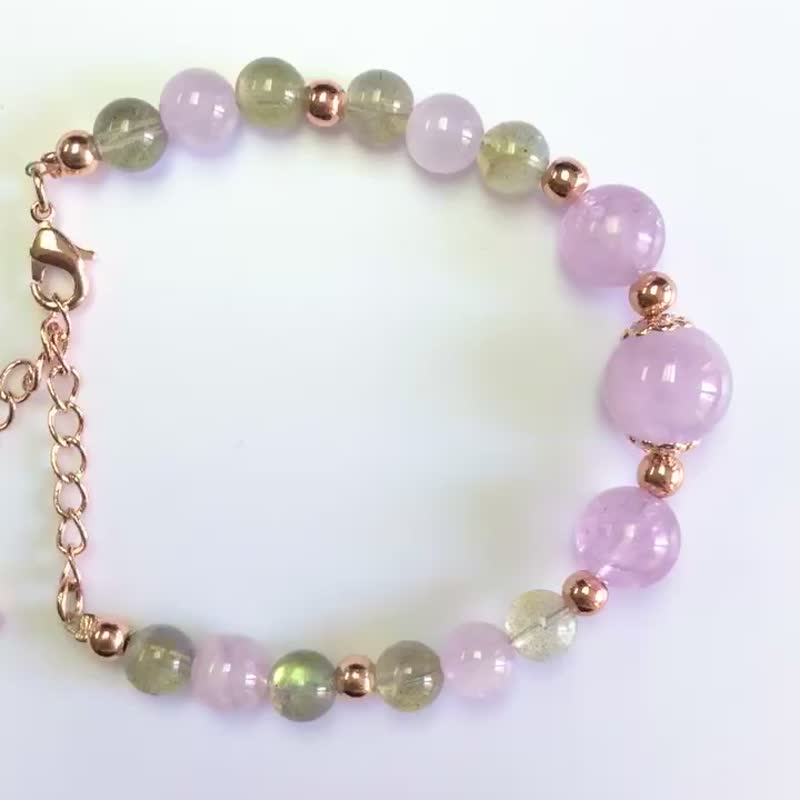 月亮石  紫晶 水晶手链 天然石 生日礼 - 手链/手环 - 水晶 多色