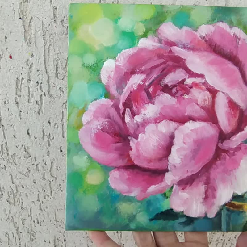 粉红牡丹画画原创油画花卉 20 x 20 厘米 by azaart - 海报/装饰画/版画 - 其他材质 粉红色