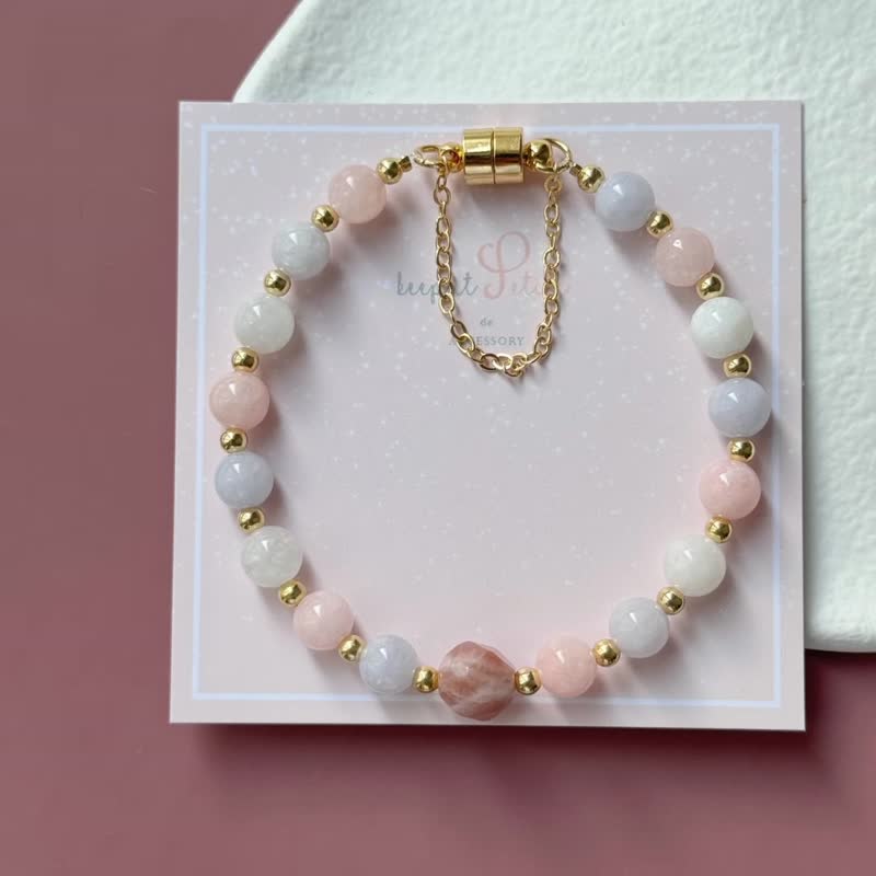 爱情 疗愈 工作顺利 橙月光石 摩根石 水晶手链 - 手链/手环 - 水晶 粉红色