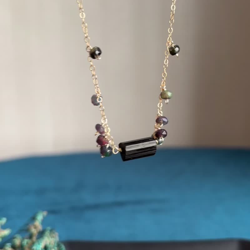 14KGF 黑蛋白石 × 碧玺 项链 - 项链 - 宝石 黑色