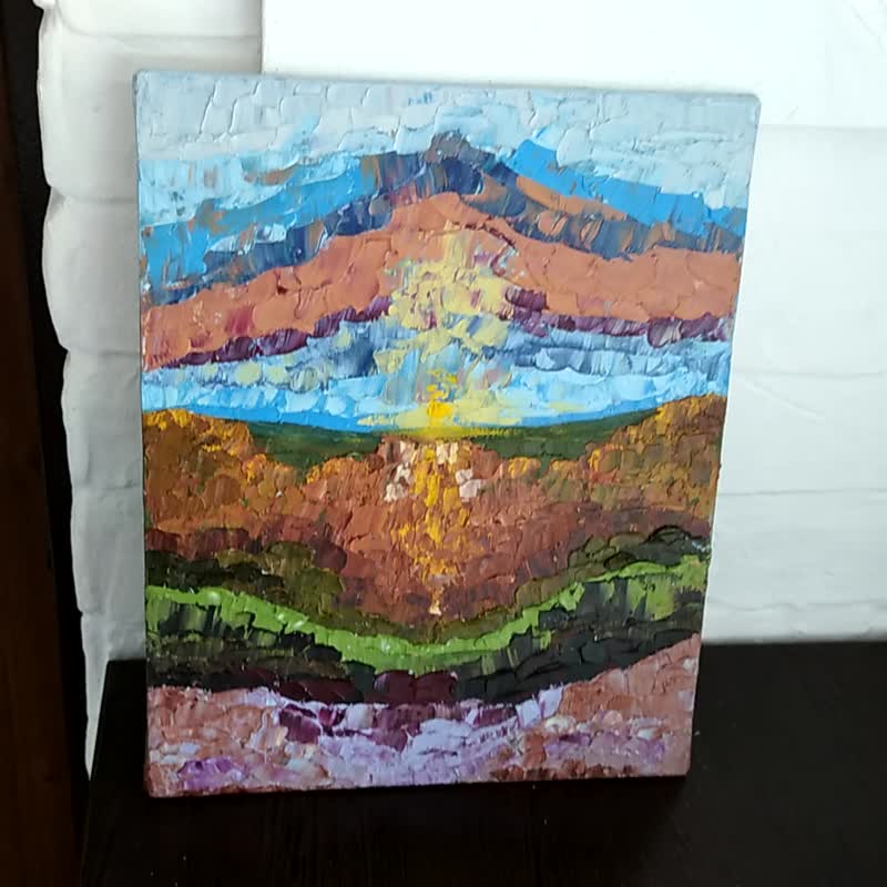 Oil Painting Mountain Landscape Wall Art Abstract Original Art Morning Dawn - 海报/装饰画/版画 - 其他材质 多色